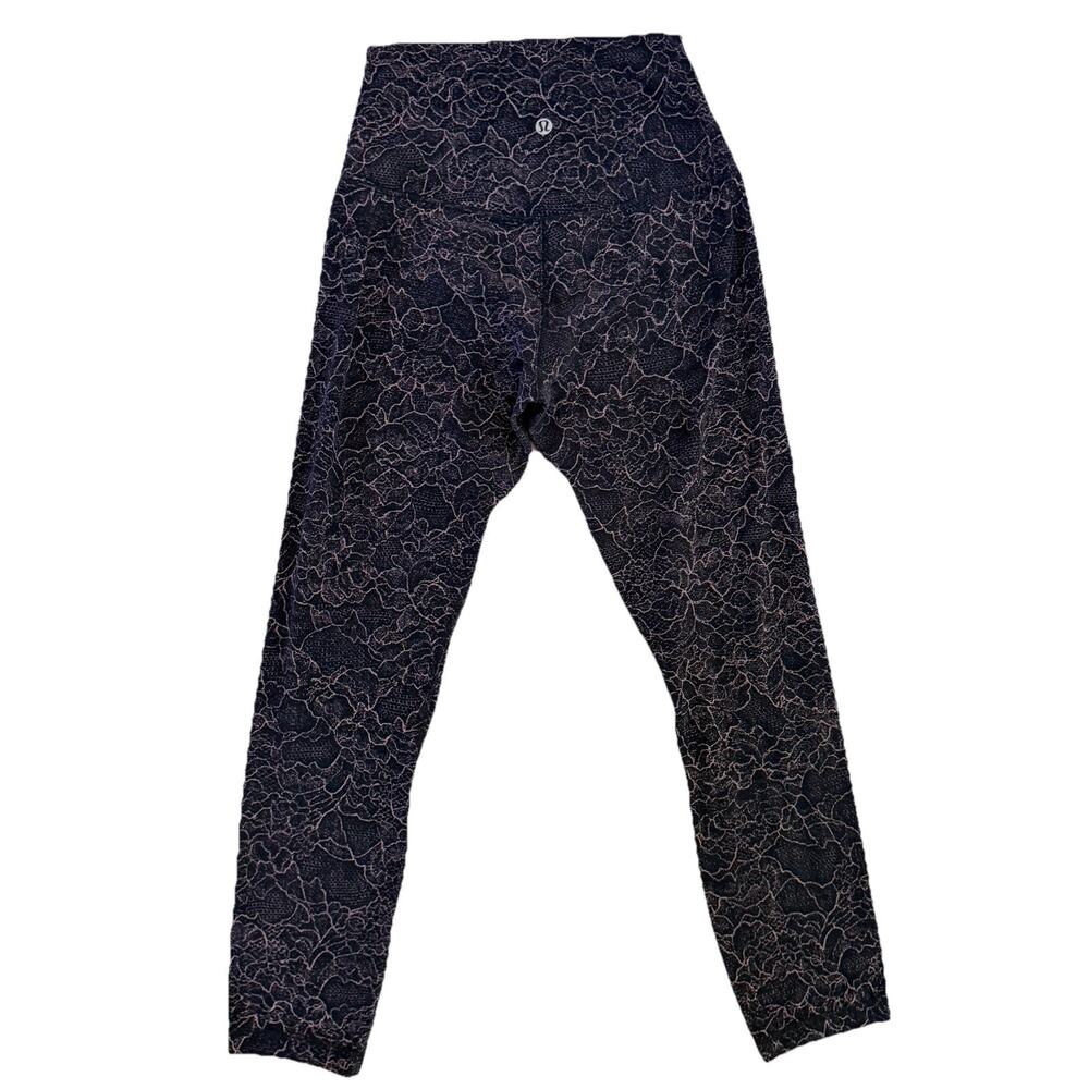 Lululemon Align Pant Cropped Dark Lacescape Spanish Rose Black Hi Rise Size 4